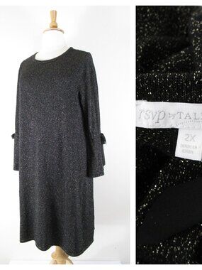 Talbots rsvp Womens Plus Size Wool Black Silver Metallic Shimmer Shift Dress 2X